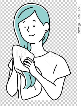 タオルで髪を乾かす女性_単色 タオルで髪を乾かす女性_単色 128586519