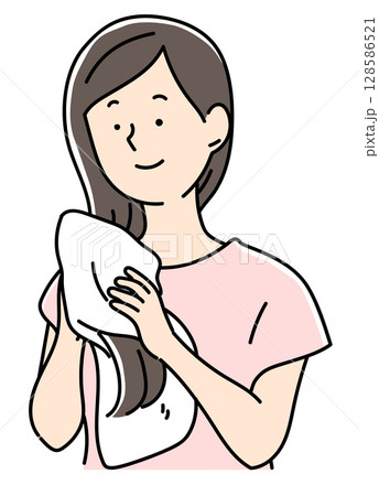 タオルで髪を乾かす女性 128586521