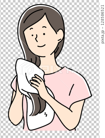 タオルで髪を乾かす女性 128586521