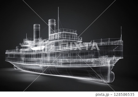 Intricate Digital Rendering of a Semi-Transparent Steamship Under Soft Lighting. Generative AI 128586535