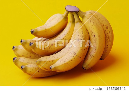 Creative Spiral Arrangement of Bananas Against a Vivid Yellow Backdrop. Generative AI 128586541
