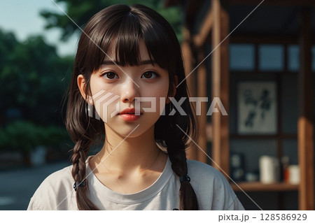 古民家の和室を背景にした若く美しい女性 128586929