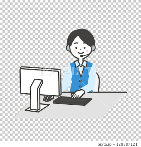 パソコンを操作する制服姿の女性オペレーターイラスト パソコンを操作する制服姿の女性オペレーターイラスト 128587121