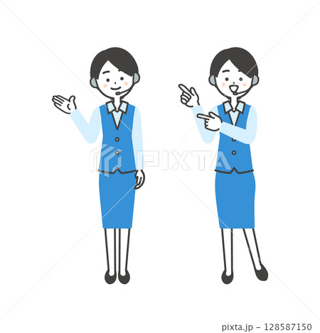 手と指で指し示す制服姿の女性オペレーターイラスト 手と指で指し示す制服姿の女性オペレーターイラスト 128587150