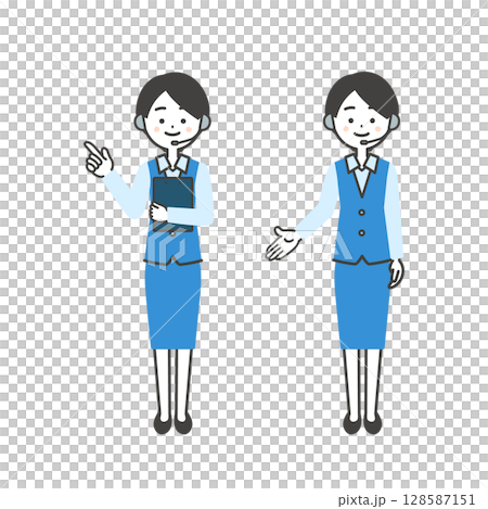 Illustration of a female operator in uniform pointing with her hand and finger Illustration of a female operator in uniform pointing with her hand and finger 128587151