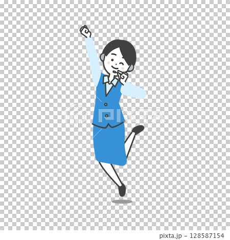 Illustration of a female operator in uniform jumping with a smile Illustration of a female operator in uniform jumping with a smile 128587154