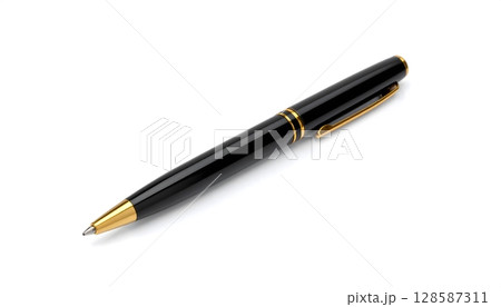 Black and Gold Ballpoint Pen on White Background 128587311