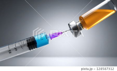Syringe Drawing Vaccine from Medicine Vial 128587312