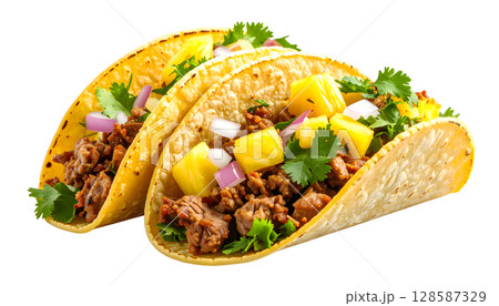 Al Pastor Tacos in a Corn Tortilla on White 128587329