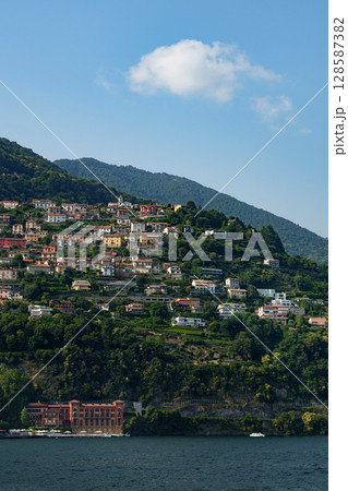 Mountain village on Lake Como, Italy. Villas. Italian Alps. 128587382