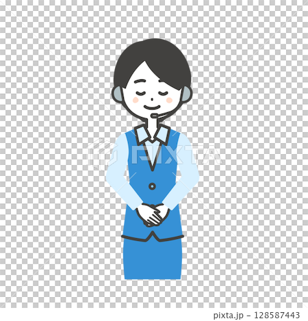 穿著制服鞠躬的女性操作員插圖 穿著制服鞠躬的女性操作員插圖 128587443