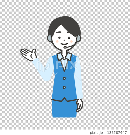 Illustration of a female operator in uniform pointing with her hand Illustration of a female operator in uniform pointing with her hand 128587447