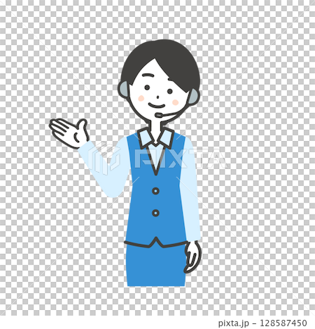 Illustration of a female operator in uniform looking in the direction indicated by her hand Illustration of a female operator in uniform looking in the direction indicated by her hand 128587450
