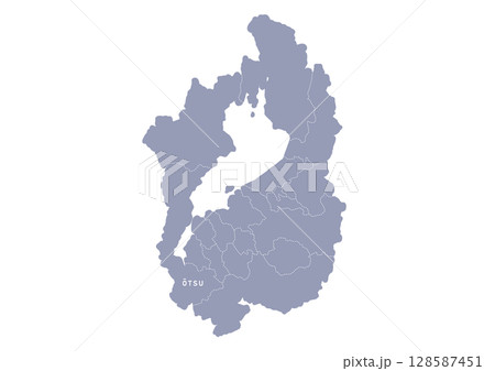 グレー色の滋賀県の行政区分付き地図 グレー色の滋賀県の行政区分付き地図 128587451