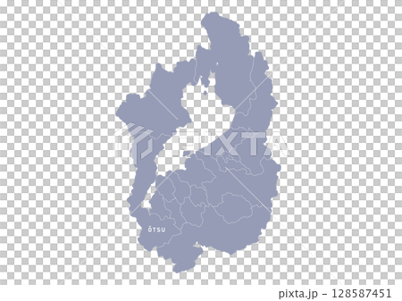 Gray map of Shiga prefecture with administrative divisions 128587451