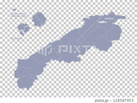 グレー色の島根県の行政区分付き地図 128587453