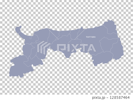 鳥取縣地圖，行政區劃以灰色顯示 128587464