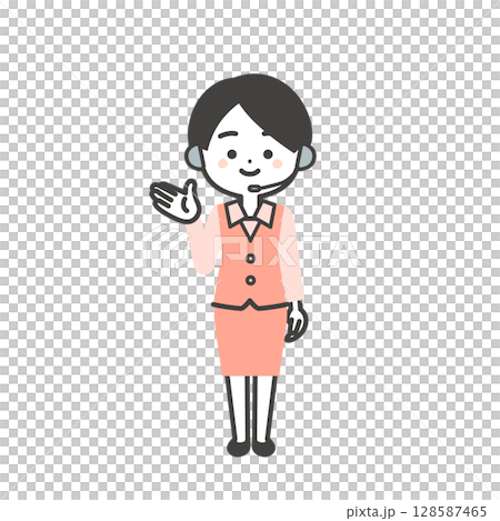 Illustration of a three-dimensional female operator in a uniform pointing with her hand 128587465