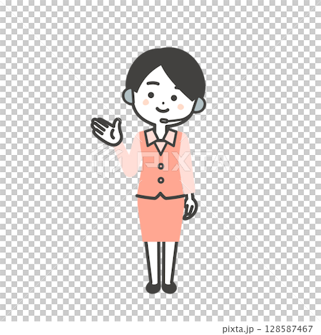 Illustration of a three-dimensional female operator in a uniform pointing with her hand 128587467