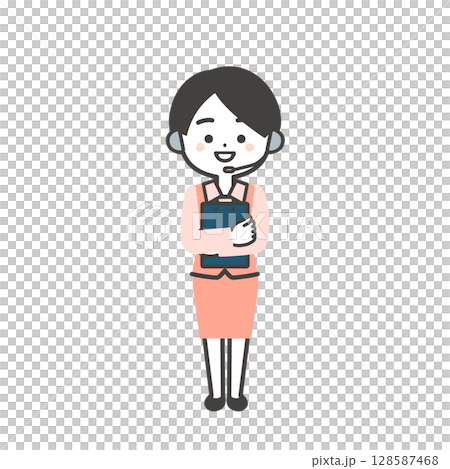 資料を抱きかかえる制服姿の3頭身女性オペレーターイラスト 128587468