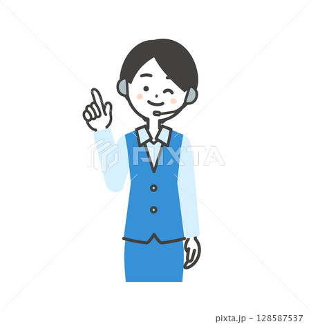 指を指してウインクする制服姿の女性オペレーターイラスト 指を指してウインクする制服姿の女性オペレーターイラスト 128587537