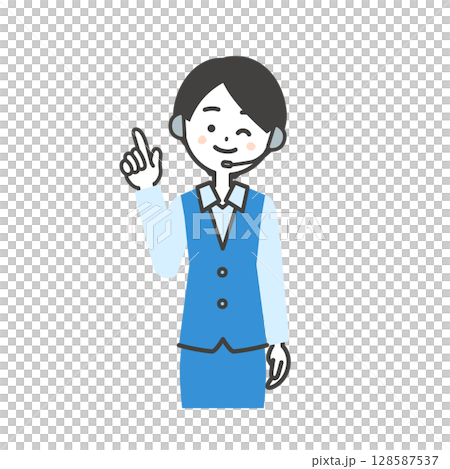 Illustration of a female operator in uniform pointing and winking Illustration of a female operator in uniform pointing and winking 128587537