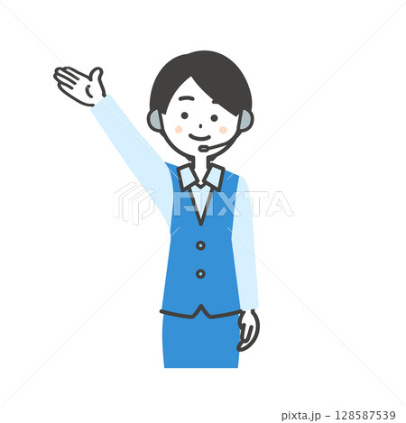 手で上方向を指し示す制服姿の女性オペレーターイラスト 手で上方向を指し示す制服姿の女性オペレーターイラスト 128587539