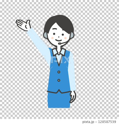 手で上方向を指し示す制服姿の女性オペレーターイラスト 手で上方向を指し示す制服姿の女性オペレーターイラスト 128587539