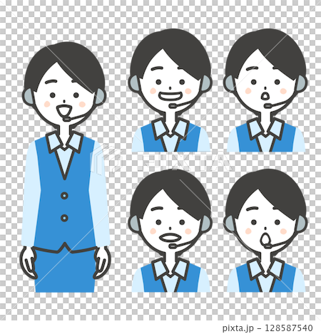 制服姿の女性オペレーターあいうえおの口の形イラスト 制服姿の女性オペレーターあいうえおの口の形イラスト 128587540