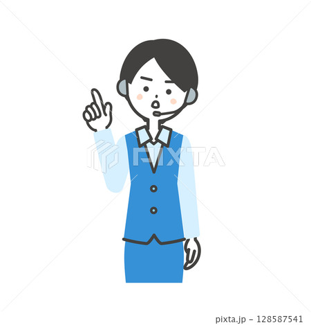 指を立てて真剣な顔をする制服姿の女性オペレーターイラスト 指を立てて真剣な顔をする制服姿の女性オペレーターイラスト 128587541