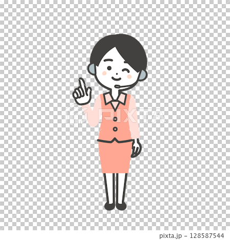 Illustration of a three-dimensional female operator in a uniform pointing and winking 128587544