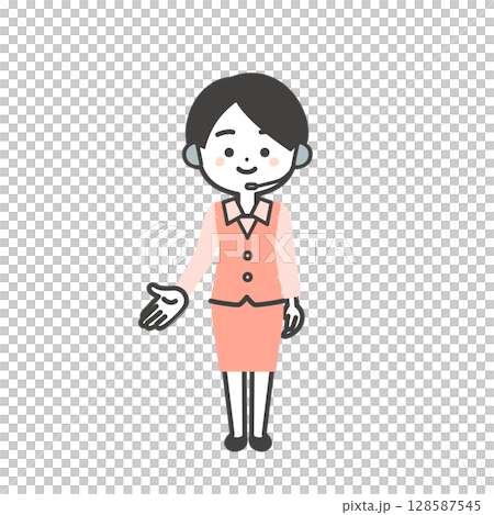Illustration of a three-dimensional female operator in uniform pointing down with her hand 128587545