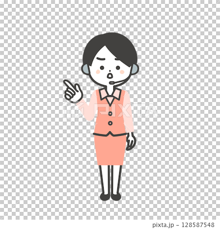 Illustration of a three-dimensional female operator in uniform standing with a finger up and a serious face 128587548