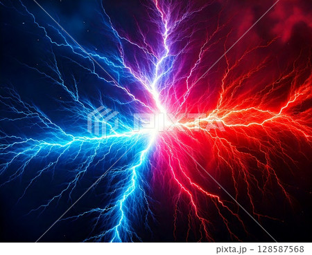 雷　エネルギー　青と赤 128587568