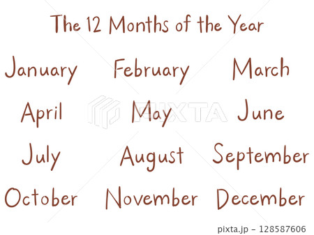 手書き英語月名セット（12ヶ月）サインペン風｜ブラウン 128587606