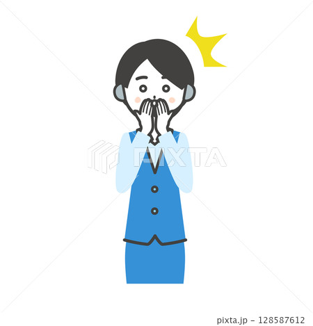 口を押えて驚く制服姿の女性オペレーターイラスト 128587612