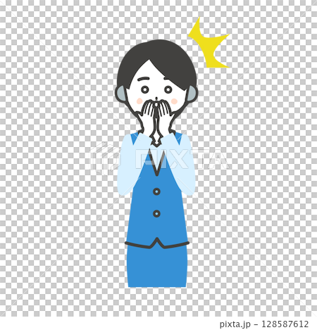 口を押えて驚く制服姿の女性オペレーターイラスト 128587612