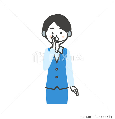 片手を口に添えて呼びかける制服姿の女性オペレーターイラスト 128587614