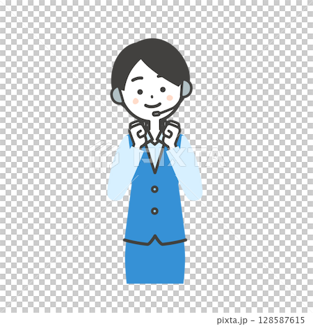 両手でガッツポーズをする制服姿の女性オペレーターイラスト 両手でガッツポーズをする制服姿の女性オペレーターイラスト 128587615