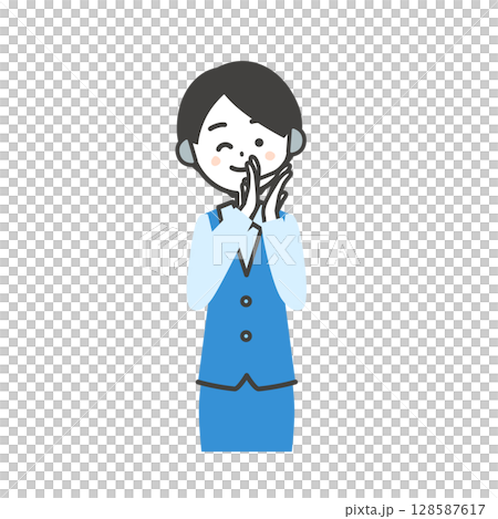 身穿制服的女操作員一邊鼓掌一邊眨眼的插圖 身穿制服的女操作員一邊鼓掌一邊眨眼的插圖 128587617