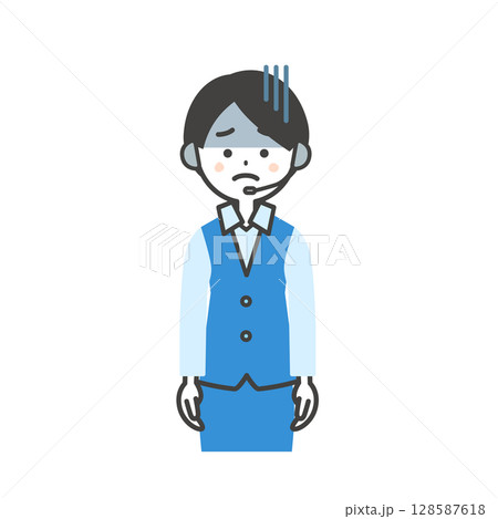 暗い表情の制服姿の女性オペレーターイラスト 128587618