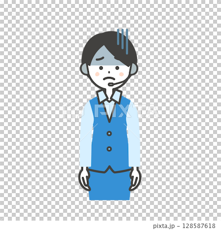 Illustration of a female operator in uniform with a gloomy expression 128587618