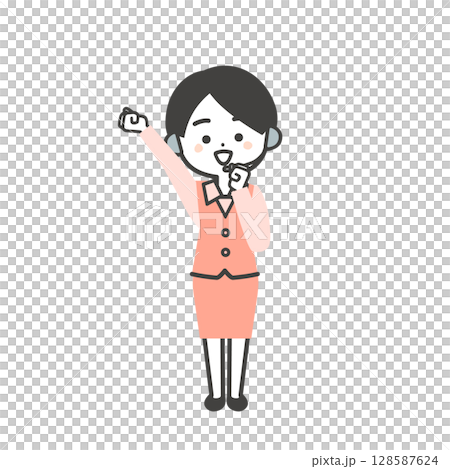 Illustration of a three-dimensional female operator in a uniform raising her fist 128587624