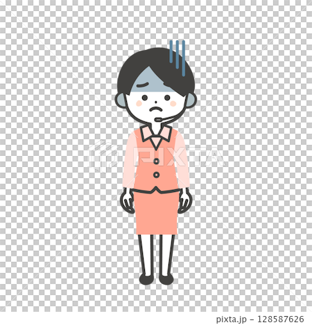 暗い表情の制服姿の3頭身女性オペレーターイラスト 128587626