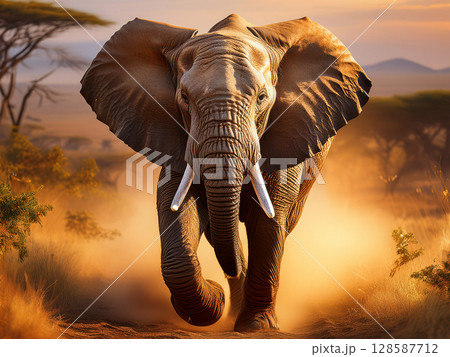 平原を駆けてくる象 128587712
