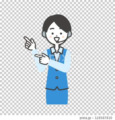 身穿制服的女操作員用雙手指向的插圖 身穿制服的女操作員用雙手指向的插圖 128587810