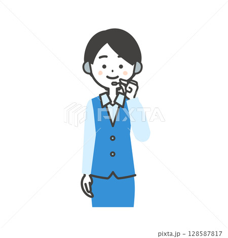 手でインカムをつまむ制服姿の女性オペレーターイラスト 手でインカムをつまむ制服姿の女性オペレーターイラスト 128587817
