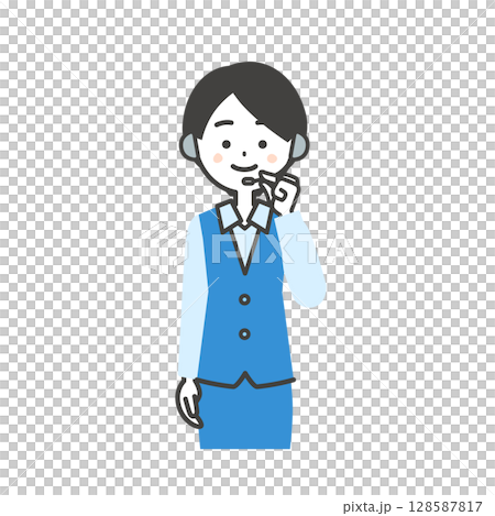 手でインカムをつまむ制服姿の女性オペレーターイラスト 手でインカムをつまむ制服姿の女性オペレーターイラスト 128587817