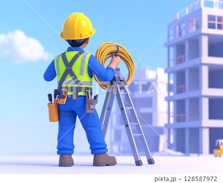 ビル建設現場の電気工事士 128587972