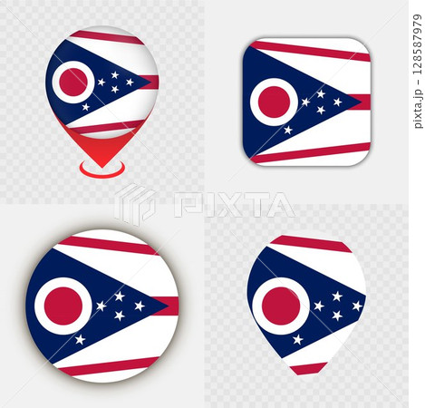 Set of Ohio State Flag Icons and Map Pins. Set of Ohio State Flag Icons and Map Pins. 128587979